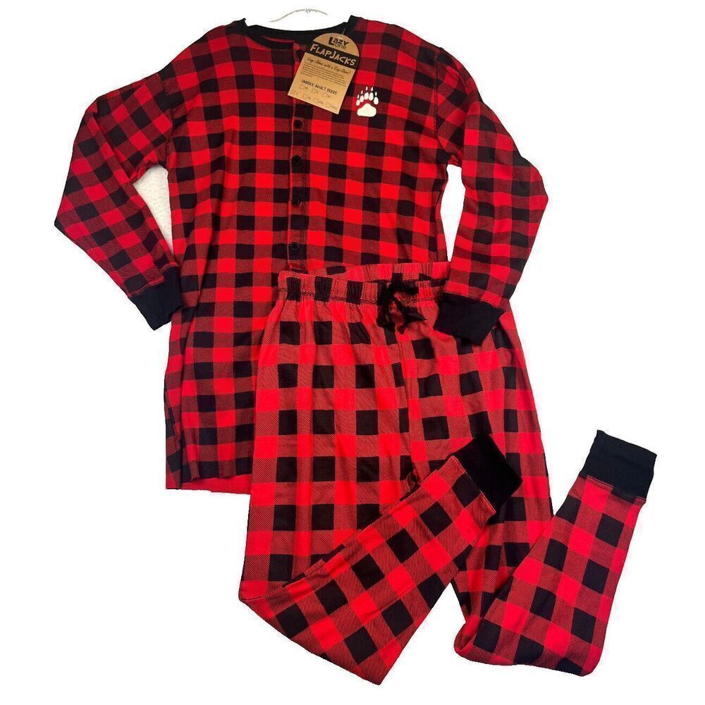 NWT LazyOne Bear Cheeks Plaid Dog Two Piece Flapjack Size Large